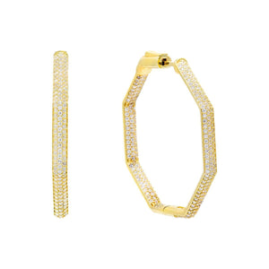 Gold / 40 MM Pavé Octagon Hoop Earring - Adina Eden's Jewels