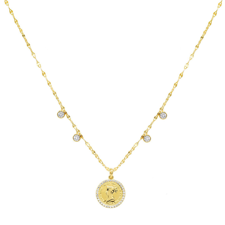 Gold CZ Coin Necklace - Adina Eden's Jewels