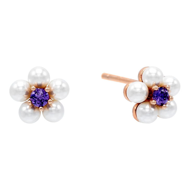 Amethyst Purple Pearl Flower Stud Earring - Adina Eden's Jewels