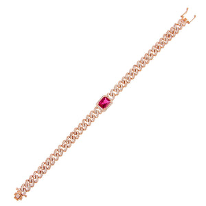Rose Gold Pink CZ Colored Baguette Chain Link Bracelet - Adina Eden's Jewels