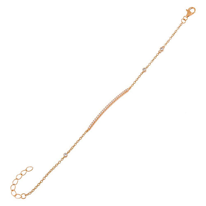 Rose Gold Pavé Bar X CZ Bezel Chain Bracelet - Adina Eden's Jewels