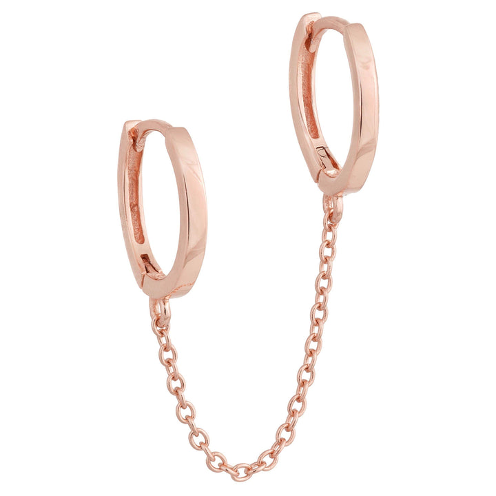 Rose Gold Solid Double Chain Huggie Earring - Adina Eden's Jewels