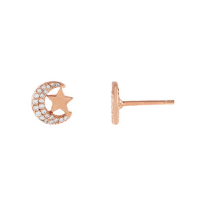 Rose Gold CZ Moon x Star Stud Earring - Adina Eden's Jewels