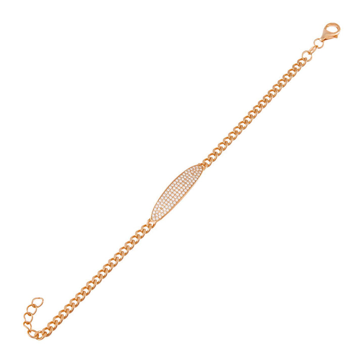 Rose Gold Oval Pavé Bar Chain Bracelet - Adina Eden's Jewels