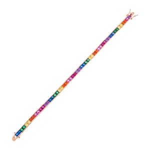 Multi-Color Rainbow Princess Cut Tennis Bracelet - Adina Eden's Jewels