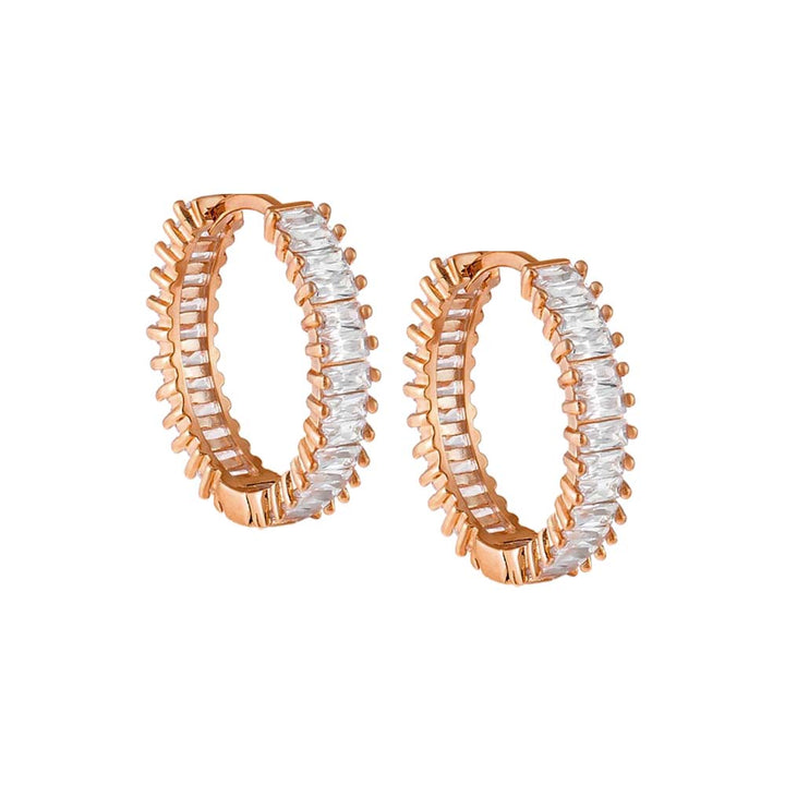 Rose Gold Thin Baguette Huggie Earring - Adina Eden's Jewels