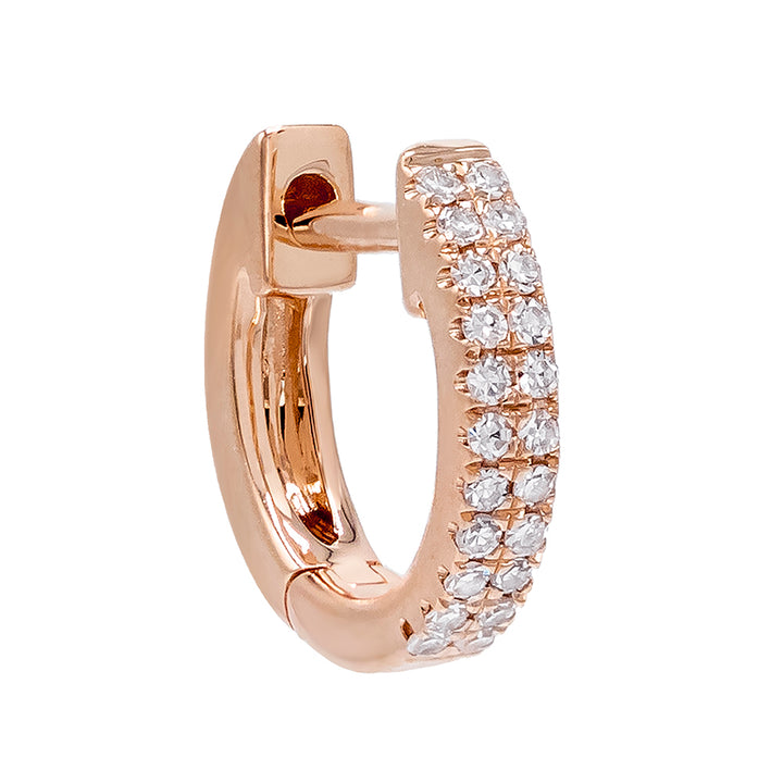 14K Rose Gold / Single Diamond Double Row Huggie Earring 14K - Adina Eden's Jewels
