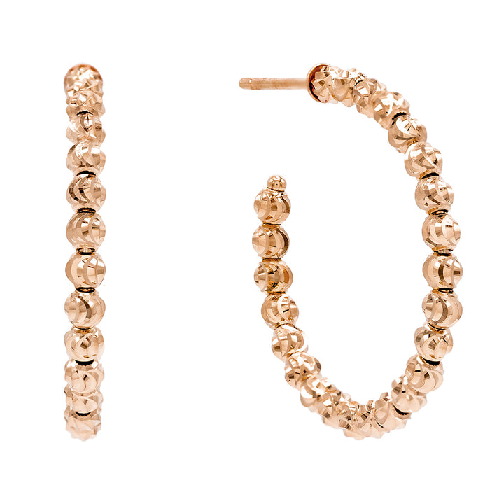 14K Rose Gold Moon Cut Beaded Hoop Earring 14K - Adina Eden's Jewels