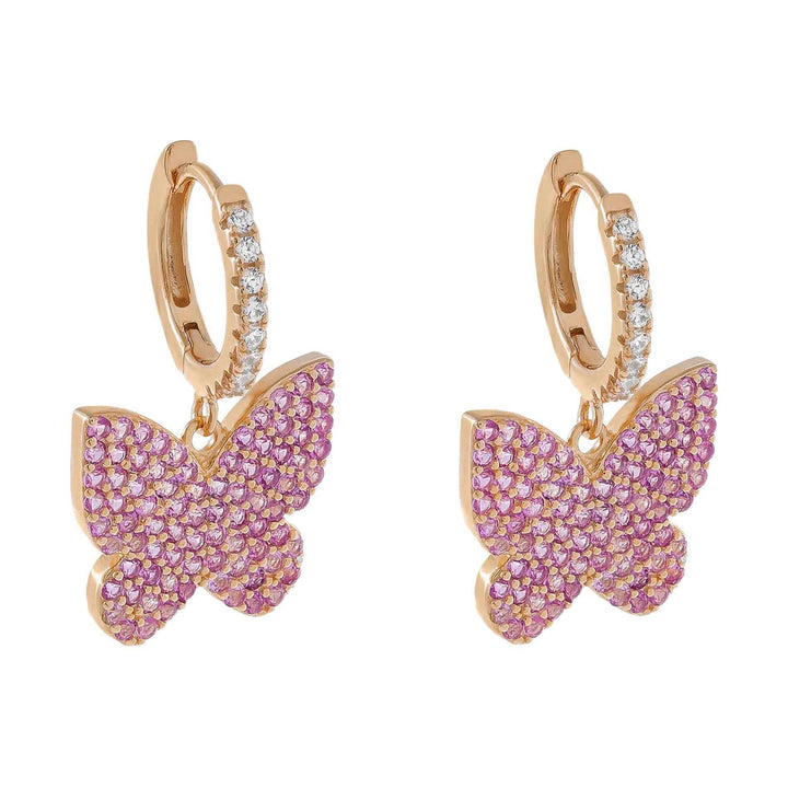Rose Gold Pavé Pink Butterfly Huggie Earring - Adina Eden's Jewels