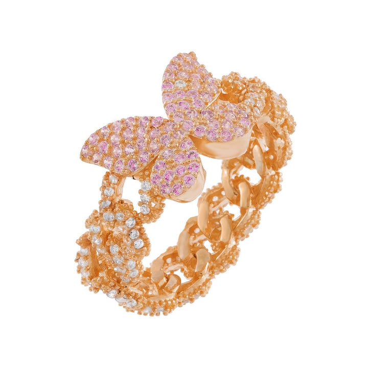 Rose Gold / 8 Pink Pavé Butterfly Chain Link Ring - Adina Eden's Jewels