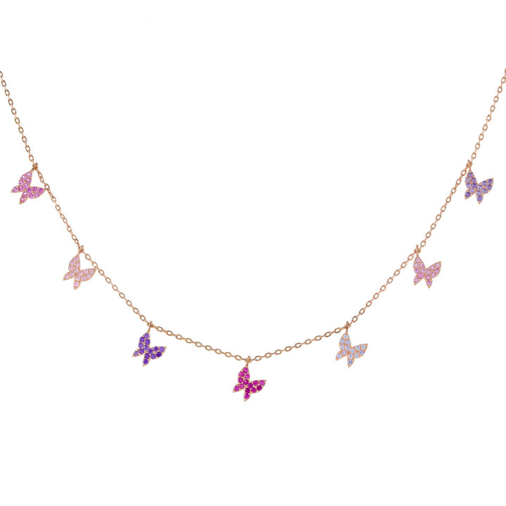 Rose Gold Pavé Pastel Butterflies Necklace - Adina Eden's Jewels