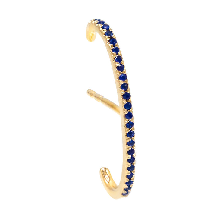 Sapphire Blue / Single Diamond Pavé Hook Stud Earring 14K - Adina Eden's Jewels