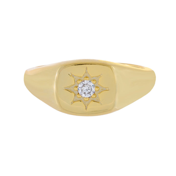  CZ Mini Starburst Signet Ring - Adina Eden's Jewels
