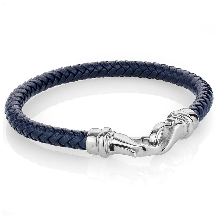 Sapphire Blue Men's Leather Clasp Bracelet - Adina Eden's Jewels