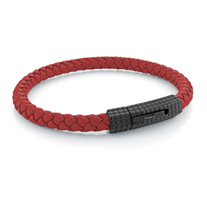 Red Black Matte Clasp Octagon Cage Design Red Leather Bracelet - Adina Eden's Jewels