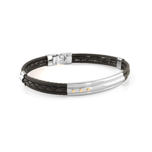 Onyx Onyx Steel & Leather Bracelet - Adina Eden's Jewels