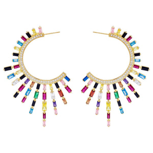 Multi-Color Spike Baguette Hoop Earring - Adina Eden's Jewels