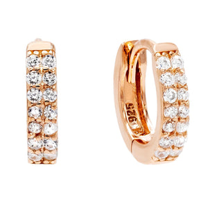 Rose Gold Double Row Pavé Huggie Earring - Adina Eden's Jewels