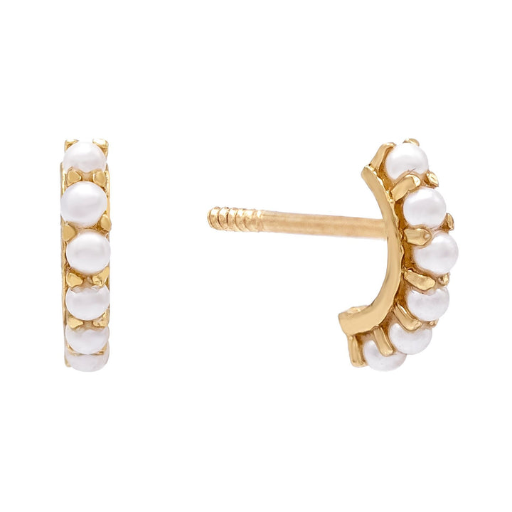 14K Gold Pearl Hook Stud Earring 14K - Adina Eden's Jewels
