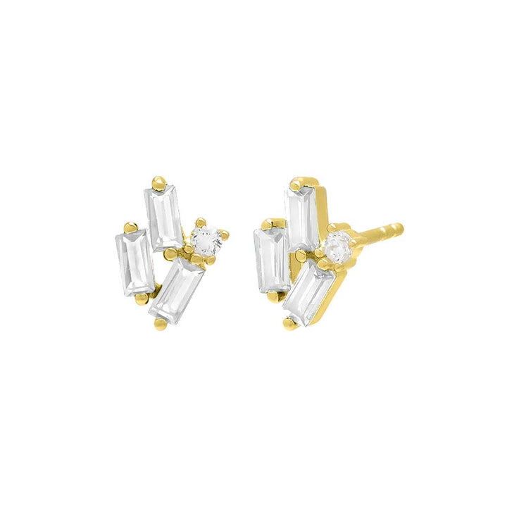 Gold Scattered Baguette Stud Earring - Adina Eden's Jewels