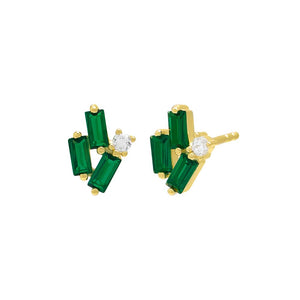 Emerald Green Scattered Baguette Stud Earring - Adina Eden's Jewels