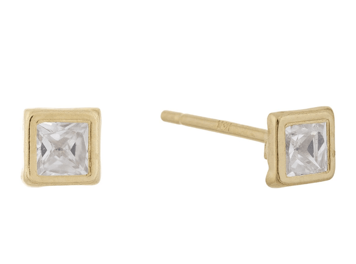 14K Gold Solitaire Square Stud Earring 14K - Adina Eden's Jewels