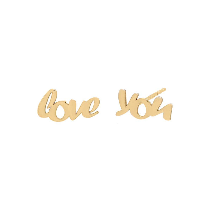 14K Gold / Pair Script Mini Love You Stud Earring 14K - Adina Eden's Jewels