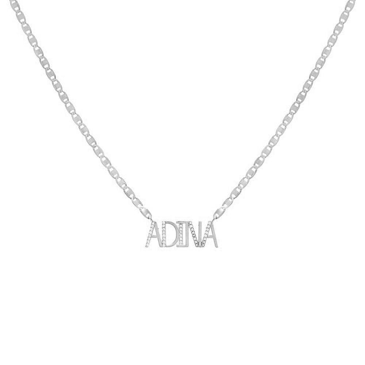 Silver Solid X Pave Uppercase Nameplate Link Necklace - Adina Eden's Jewels