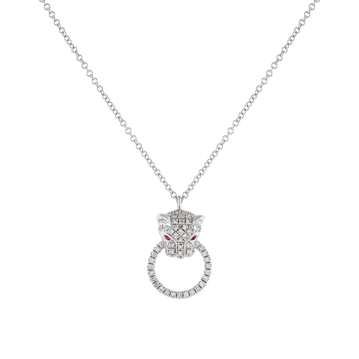 14K White Gold Diamond Ruby Panther Necklace 14K - Adina Eden's Jewels