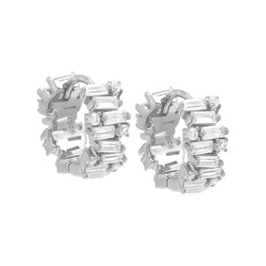 Silver Baguette X Solitaire Scattered Huggie Earring - Adina Eden's Jewels
