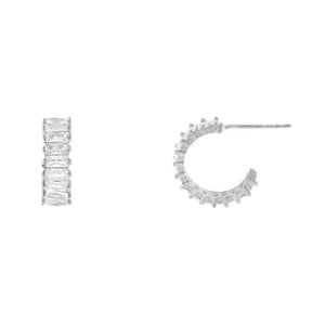 Silver Mini Baguette Hoop Earring - Adina Eden's Jewels