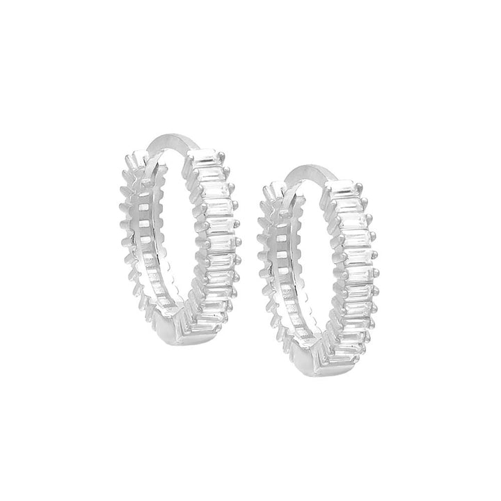 Silver Mini CZ Baguette Huggie Earring - Adina Eden's Jewels
