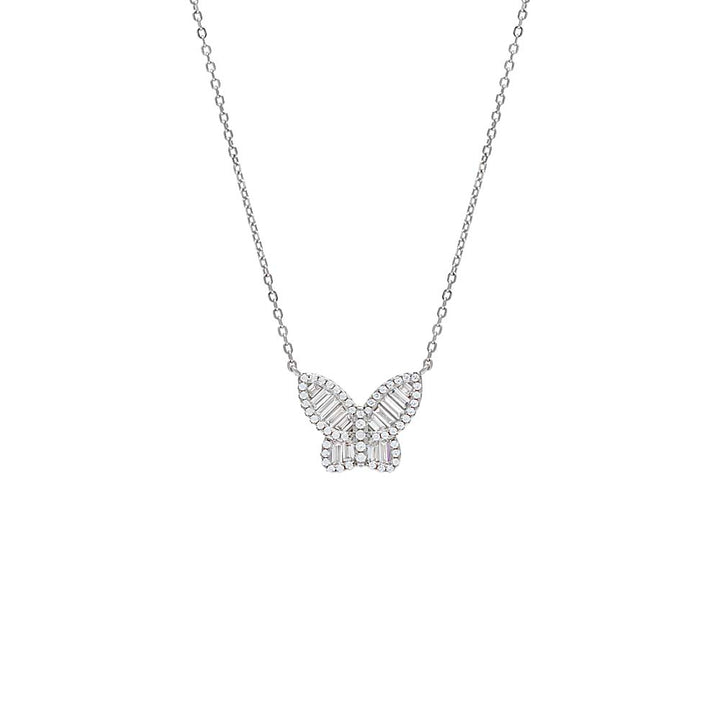 Silver Small Pavé X Baguette Butterfly Necklace - Adina Eden's Jewels