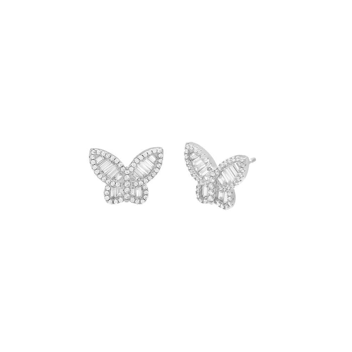 Silver / Pair Pavé X Baguette Butterfly Stud Earring - Adina Eden's Jewels
