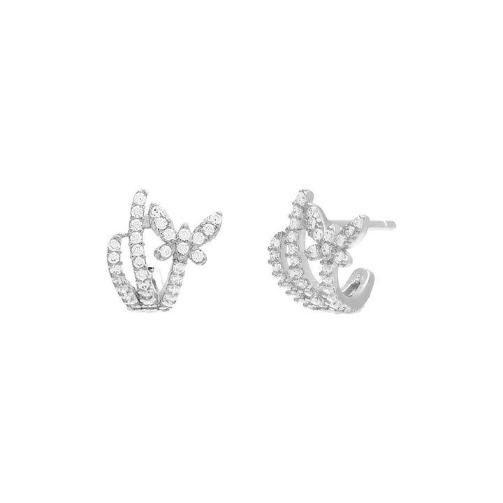Silver / Small Pavé Butterfly Triple Wrap Stud Earring - Adina Eden's Jewels