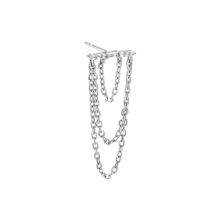 Silver / Single Drop Chain Pavé Bar Stud Earring - Adina Eden's Jewels