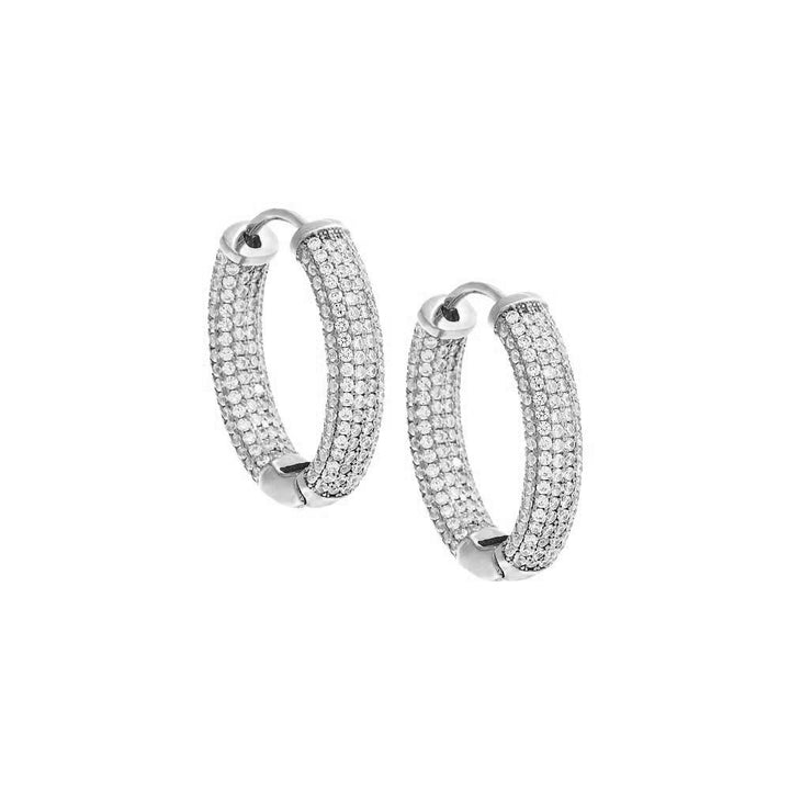 Silver / 15 MM Endless Pavé Oval Huggie Earring - Adina Eden's Jewels