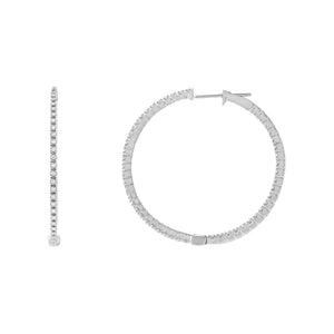 14K White Gold / 35 MM Diamond Thin Hoop Earring 14K - Adina Eden's Jewels