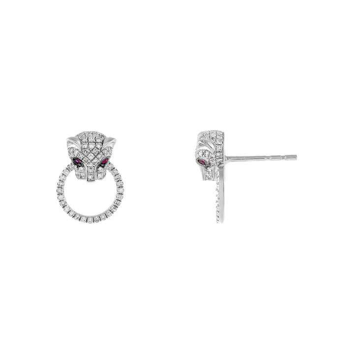 14K White Gold Diamond Ruby Panther Stud Earring 14K - Adina Eden's Jewels