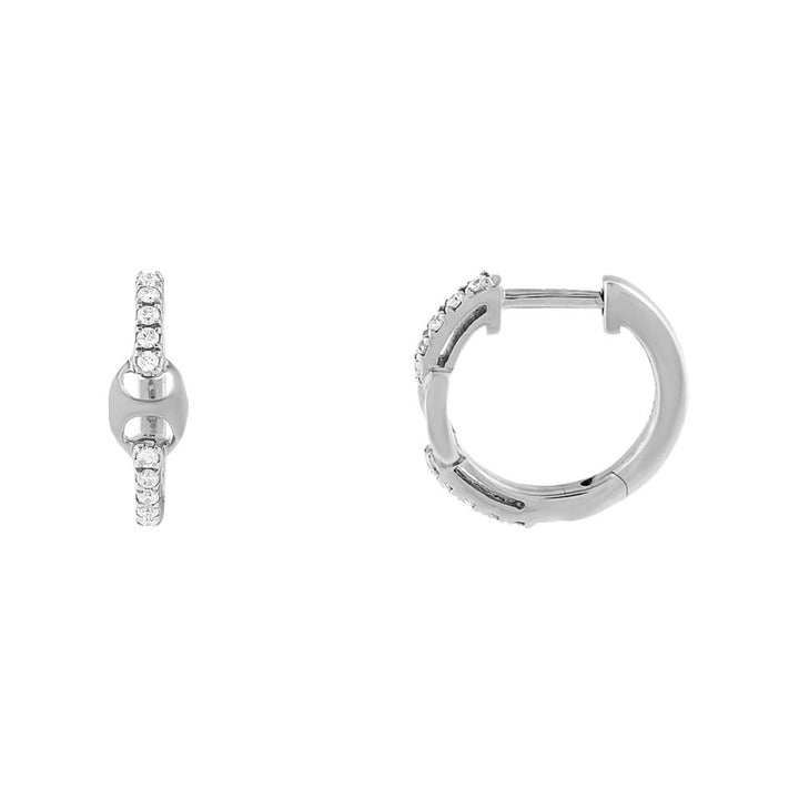 14K White Gold / 12MM Diamond Mariner Link Hoop Earring 14K - Adina Eden's Jewels