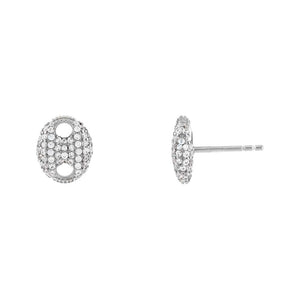 Silver Pavé Puffed Mariner Stud Earring - Adina Eden's Jewels