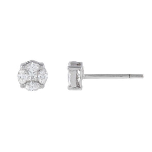 14K White Gold Diamond Round Illusion Stud Earring 14K - Adina Eden's Jewels