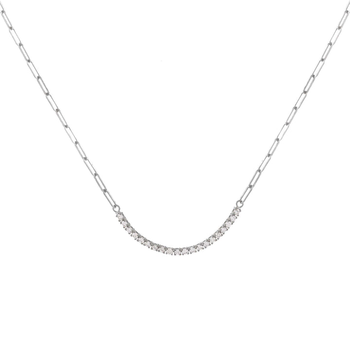 14K White Gold Diamond Curved Bar Link Necklace 14K - Adina Eden's Jewels