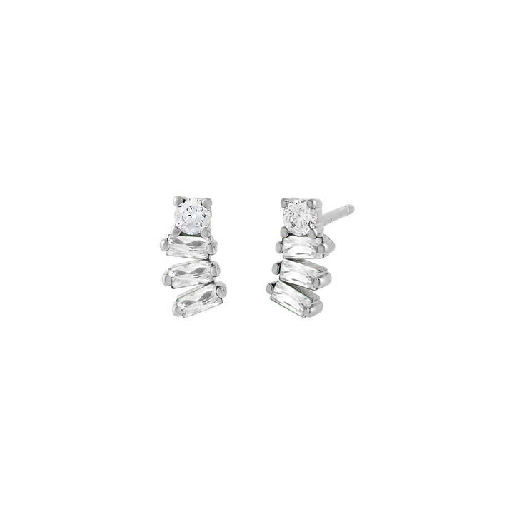 Silver / Pair Colored Baguette Curved Stud Earring - Adina Eden's Jewels
