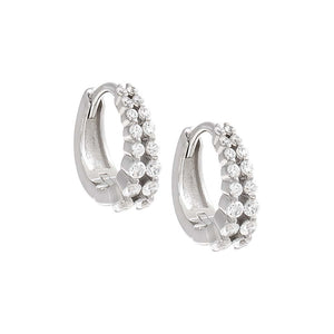 Silver Pavé Double Row Huggie Earring - Adina Eden's Jewels