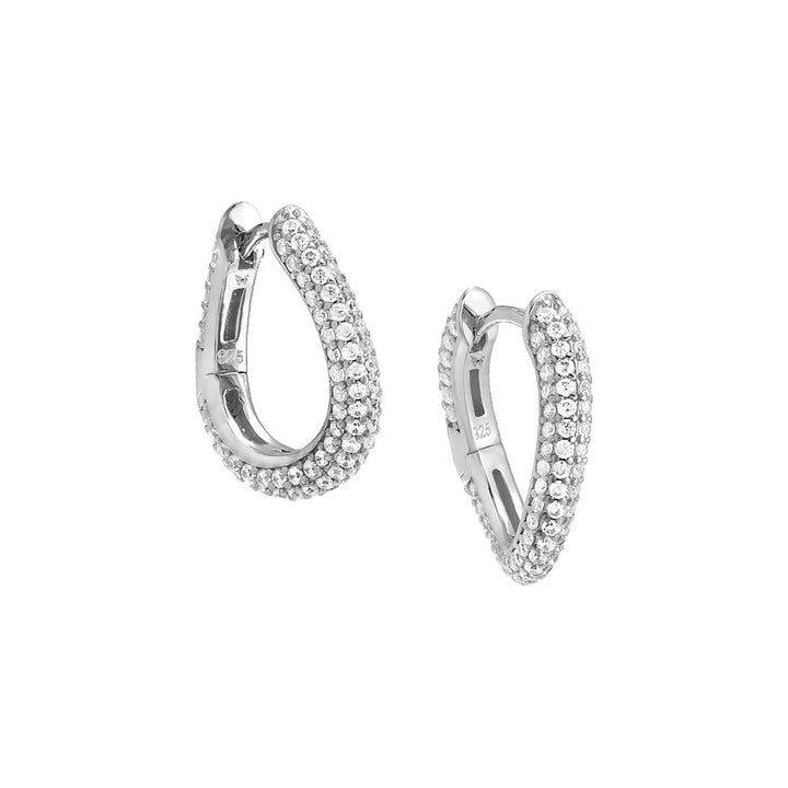 Silver / Pair Pavé Curved Link Huggie Earring - Adina Eden's Jewels