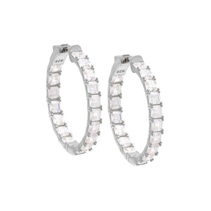 Silver Princess Cut Eternity Hoop Earring - Adina Eden's Jewels