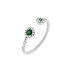 Emerald Green Diamond X Colored Gemstone Double Stone Ring 14K - Adina Eden's Jewels