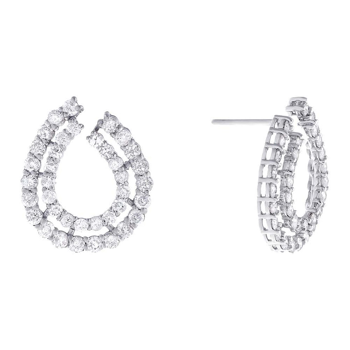 14K White Gold Double Row Diamond Earring 14K - Adina Eden's Jewels
