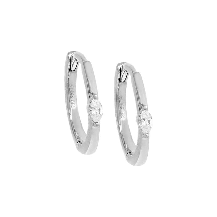 14K White Gold / Pair Diamond Marquise Huggie Earring 14K - Adina Eden's Jewels